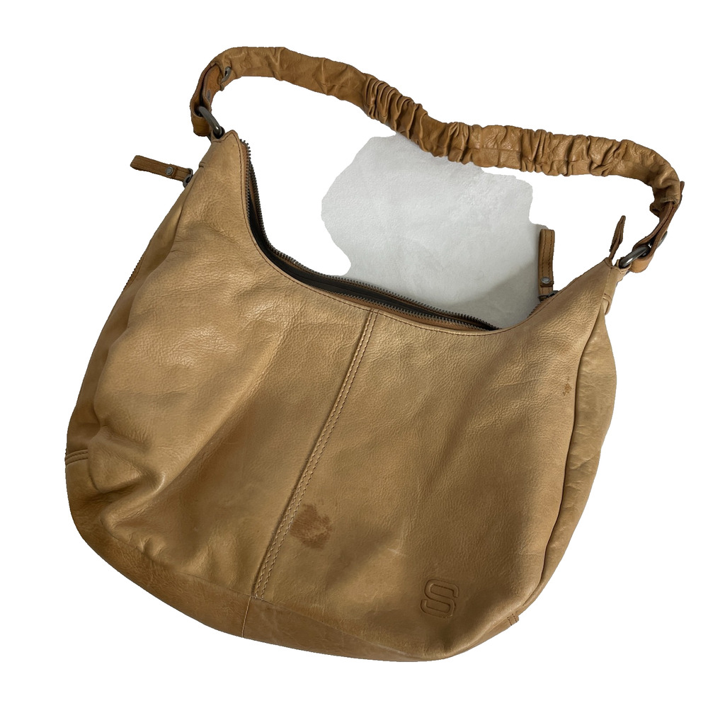 Spikes & Sparrows Leather Small Shoulder Purse Zip Tan